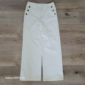 Talbots Sailor Button Wide Leg Pants Women Size 4 Ivory Nautical Cotton Blend